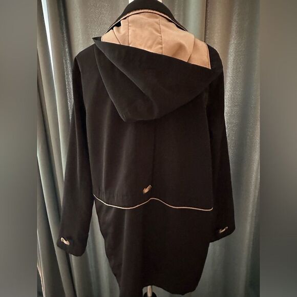 London fog trench rain coat removable hood zipper navy tan women’s size large - Picture 4 of 7